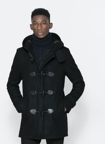 Zara Basic Black Duffle Coat in Black for Men | Lyst