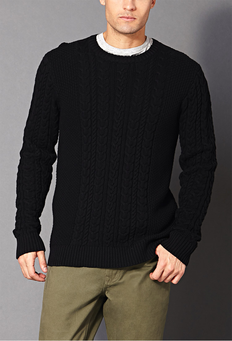 Lyst - Forever 21 Chunky Cable Knit Sweater in Black for Men