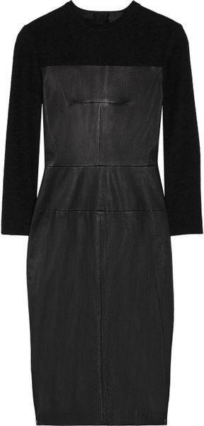 A.l.c. Textured Wool Blend and Stretch Leather Sheath Dress in Black | Lyst