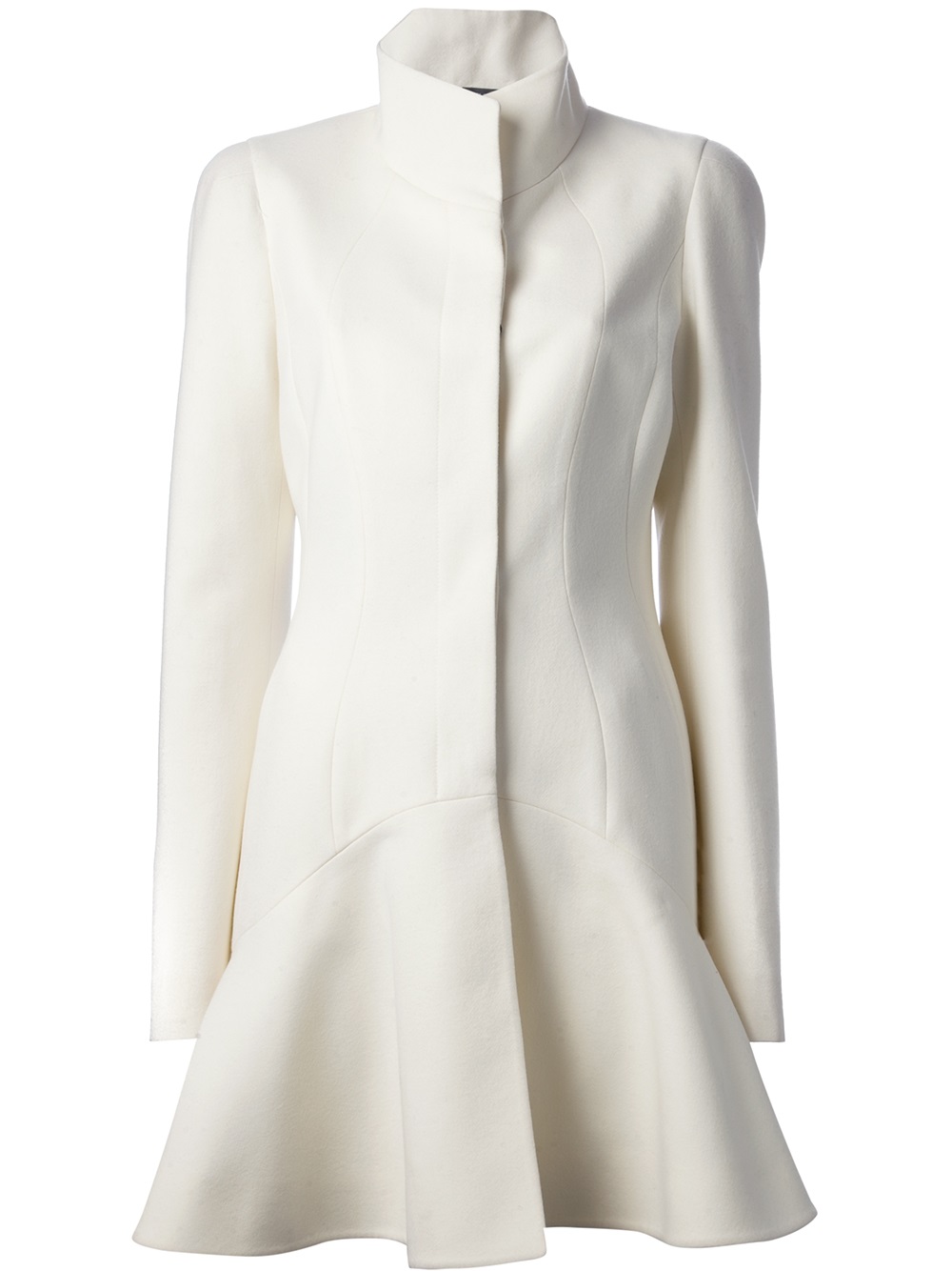 Alexander Mcqueen Flared Funnel Neck Coat in White | Lyst