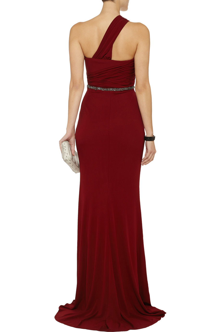 Badgley Mischka Embellished Jersey Gown in Red - Lyst