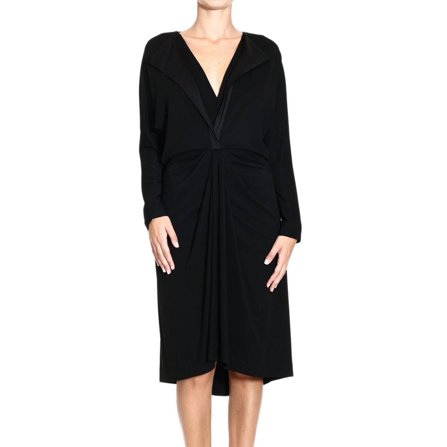 Balenciaga Dress Long Sleeve Jersey Draped in Black | Lyst