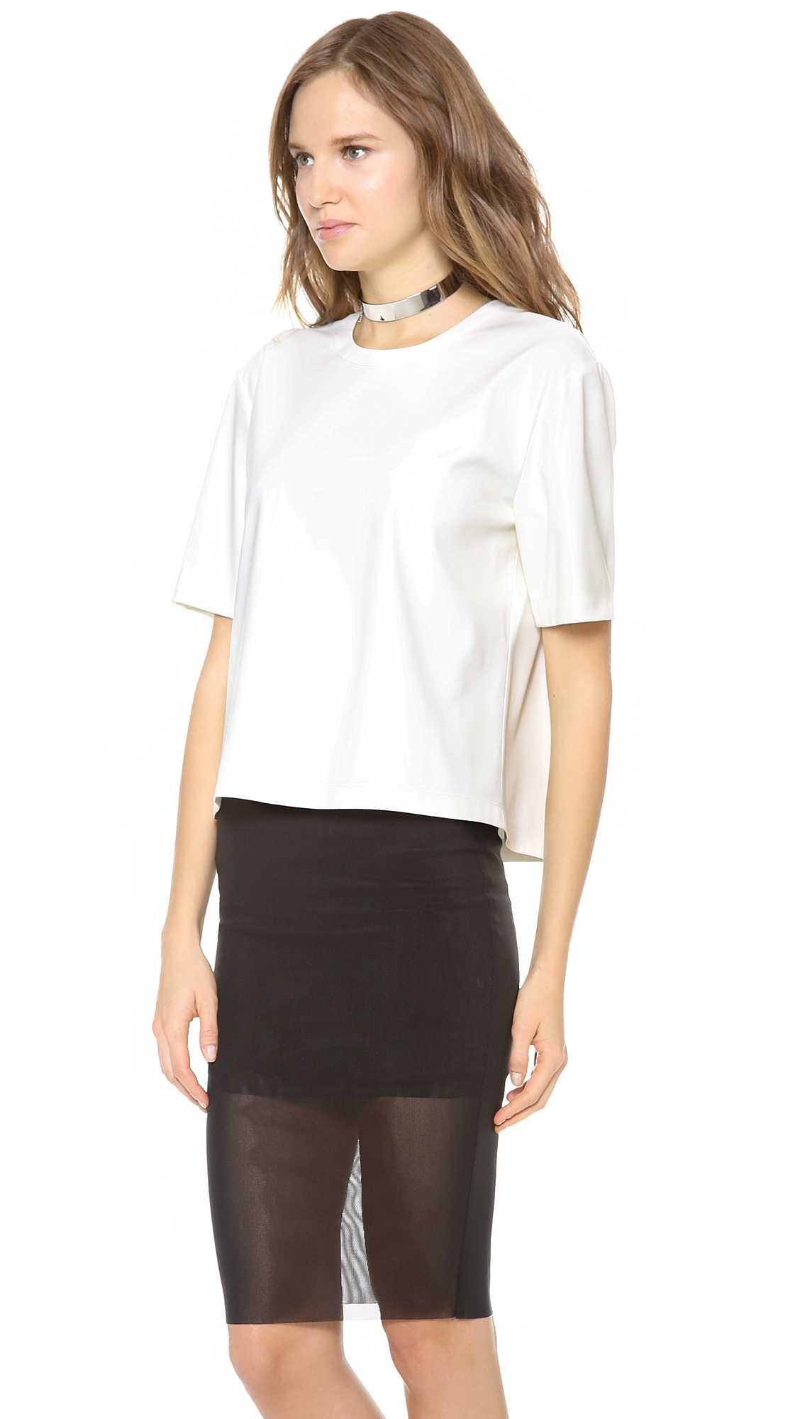 Lyst - Bcbgmaxazria Micah Faux Leather Top in White