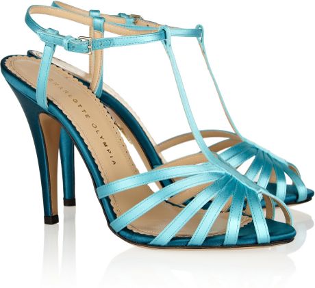 Charlotte Olympia Geraldine Twotone Satin Sandals in Blue (Turquoise ...