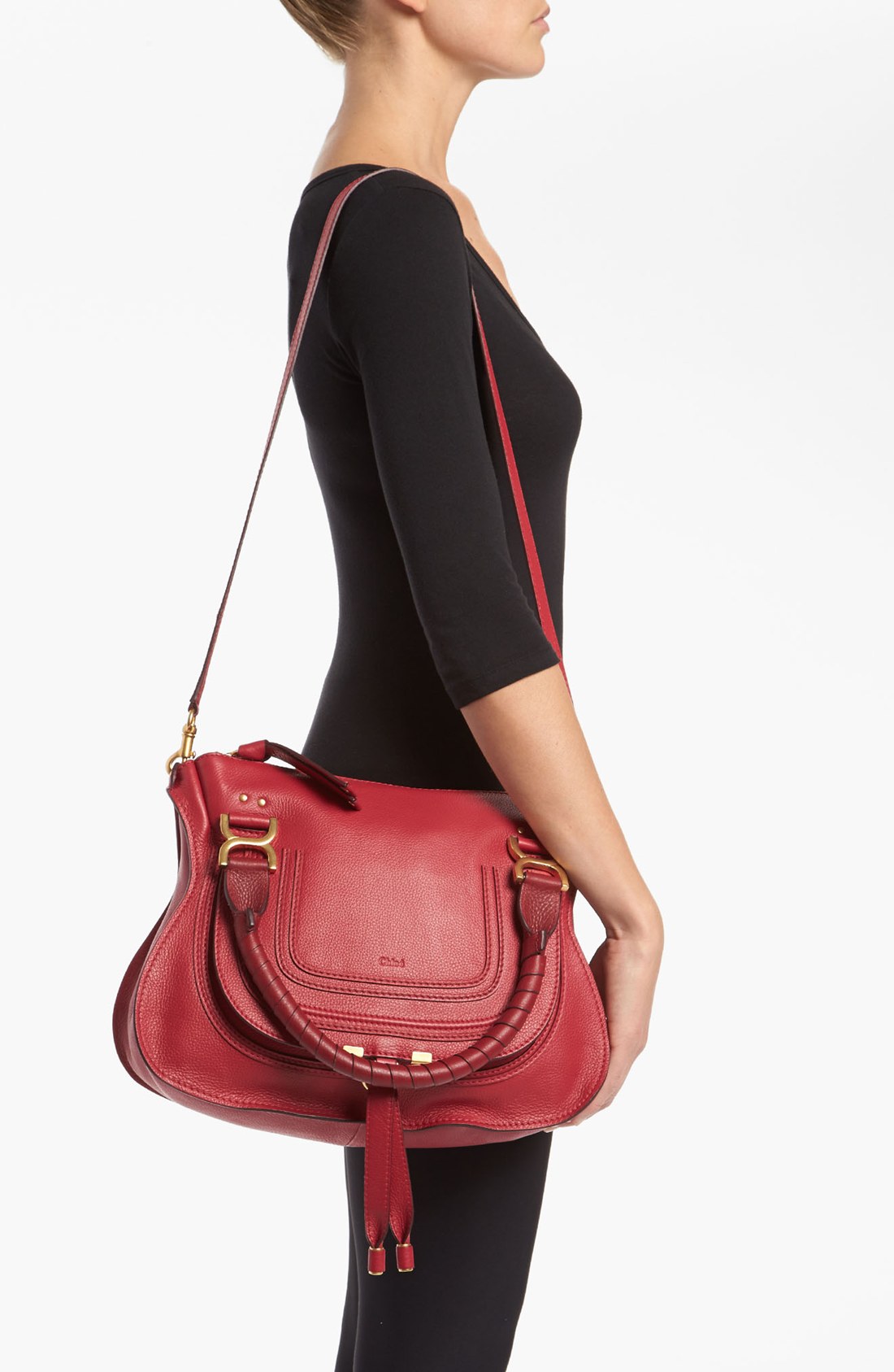 Chlo Marcie Small Leather Satchel in Red (Peony Red) | Lyst  