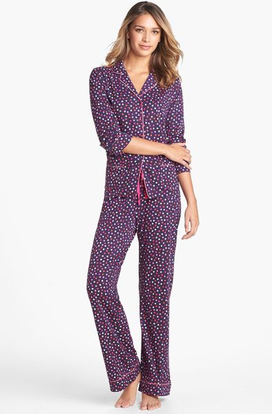 Dkny Top Notch Folded Knit Pajamas in Purple (Currant Blue Dot) | Lyst