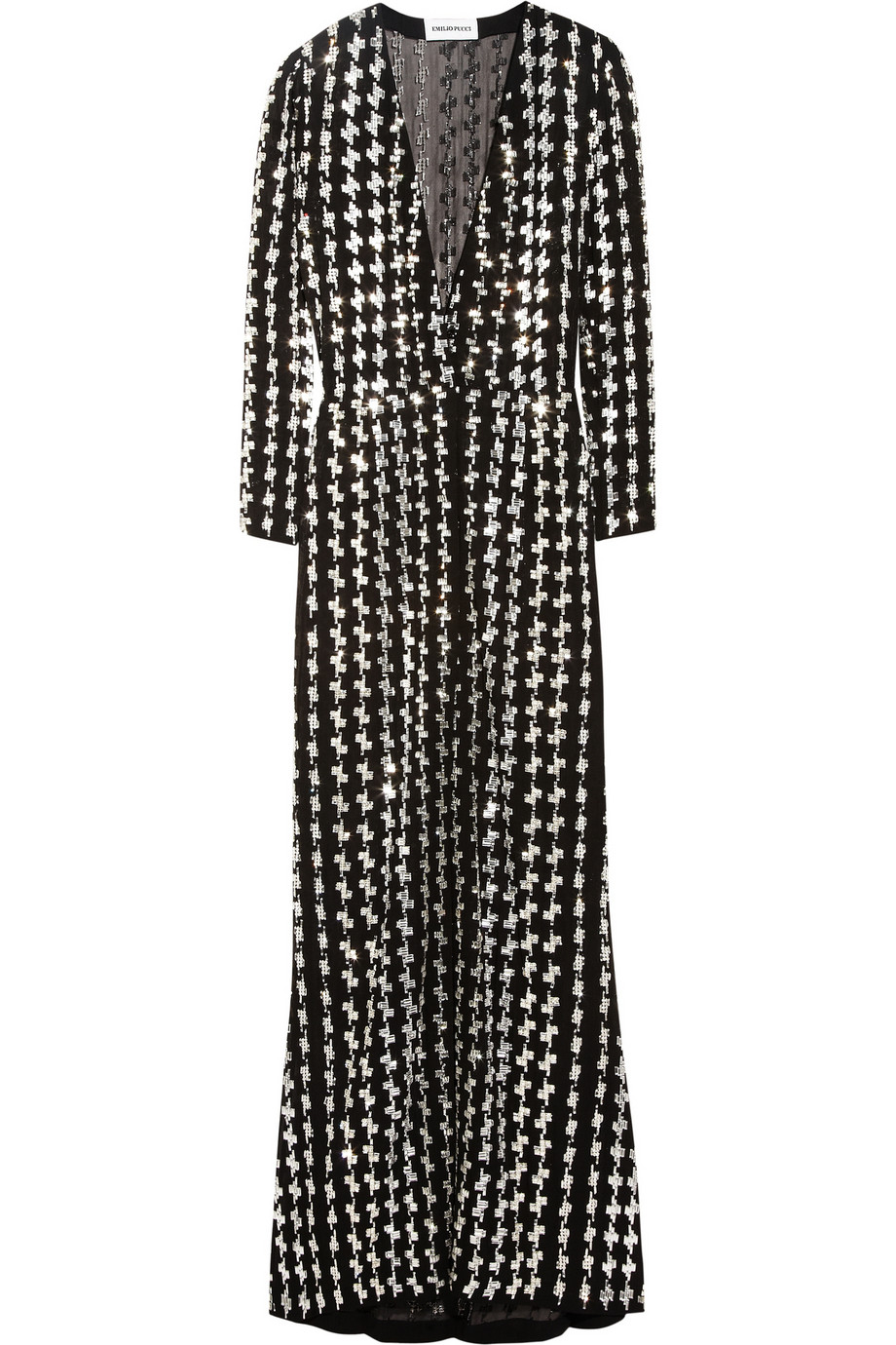 Emilio pucci Houndstooth Crystalembellished Chiffon Coat in Black | Lyst