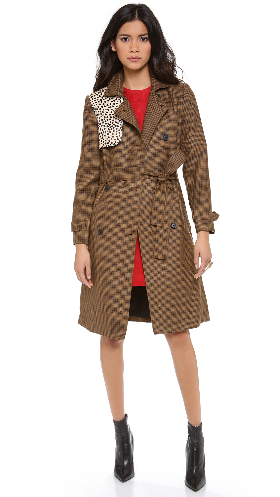 Jenni Kayne Haircalf Gun Flap Trench Coat in Brown (Camel/Red/Blue ...