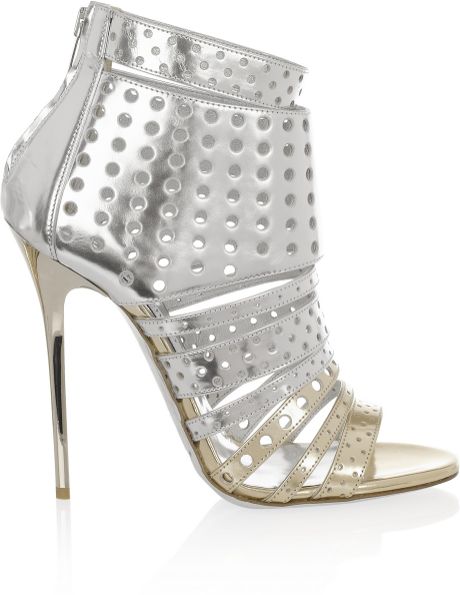 Jimmy Choo Malika Perforated Leather Sandals in Silver | Lyst
