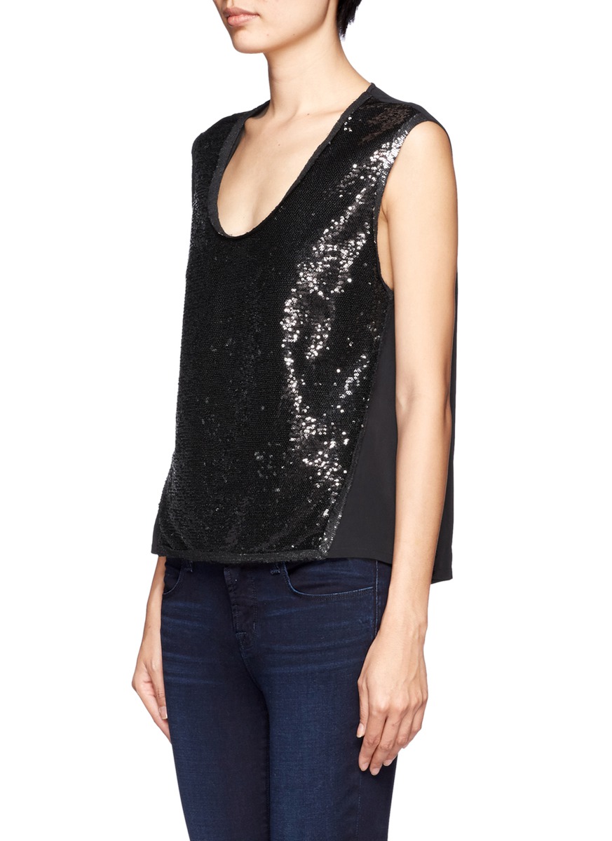 Lyst - Maje Sequin Front Scoop Neck Sleeveless Top in Black