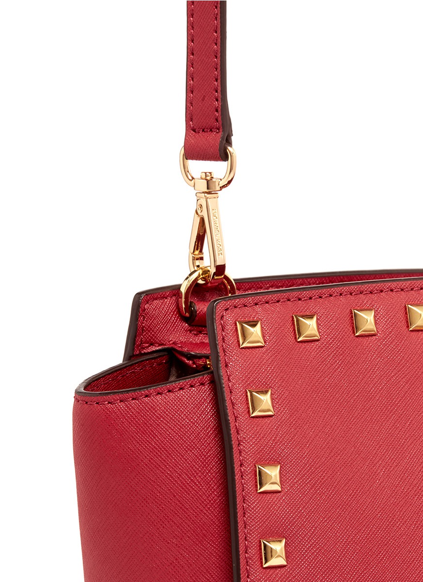 Lyst Michael Kors Selma Mini Stud Saffiano Leather Messenger Bag Gallery