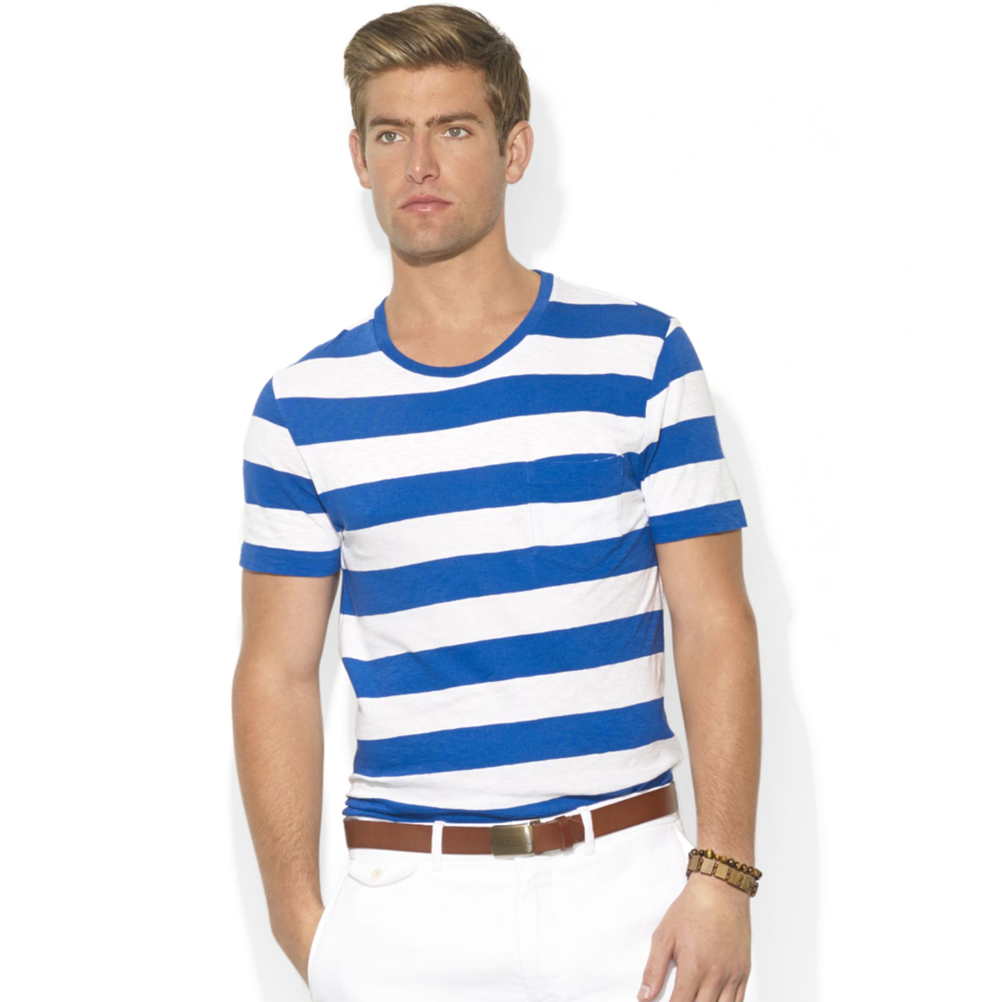 Ralph lauren Crew Neck Shortsleeve Striped Jersey Tshirt in Blue for