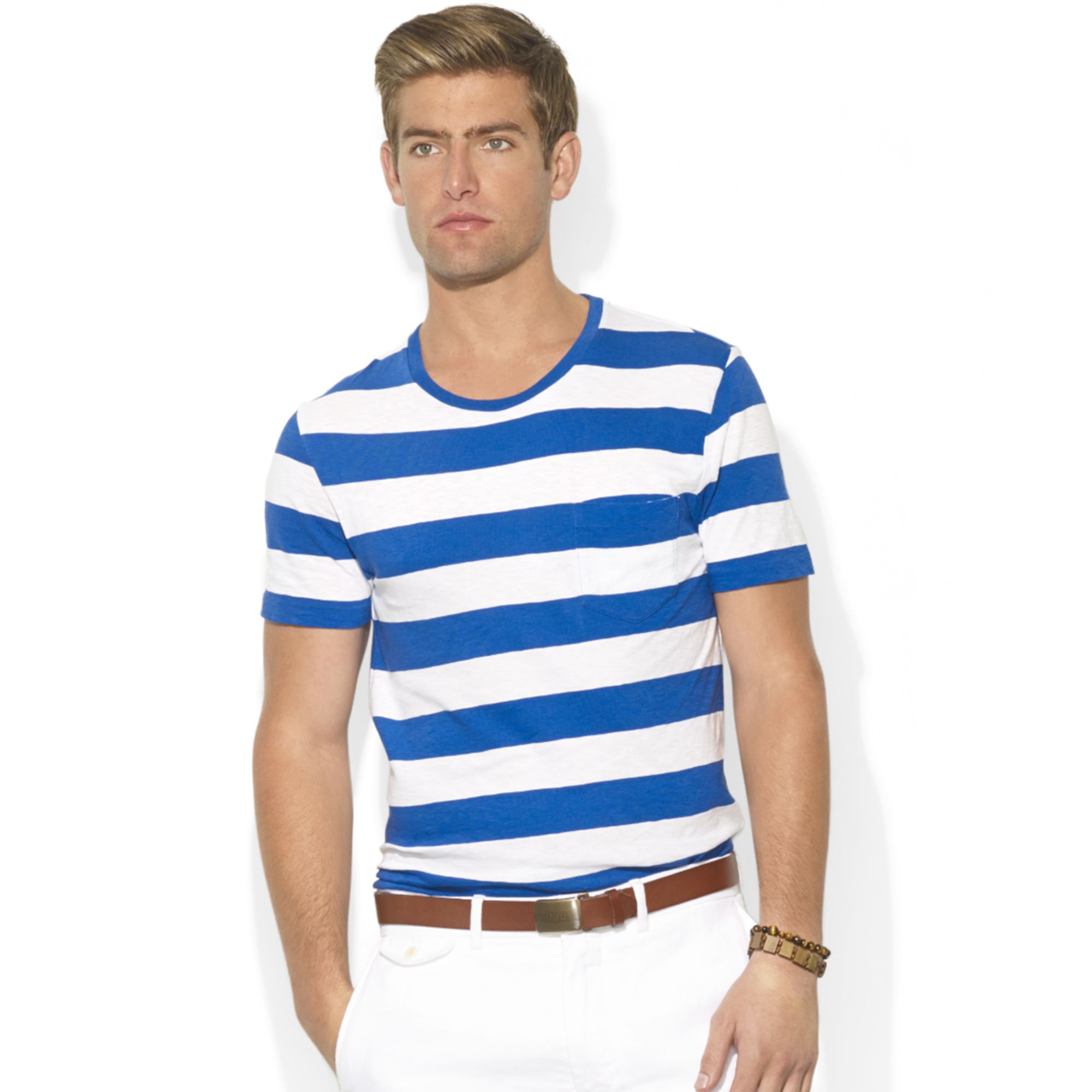 Ralph lauren Crew Neck Shortsleeve Striped Jersey Tshirt in Blue for ...