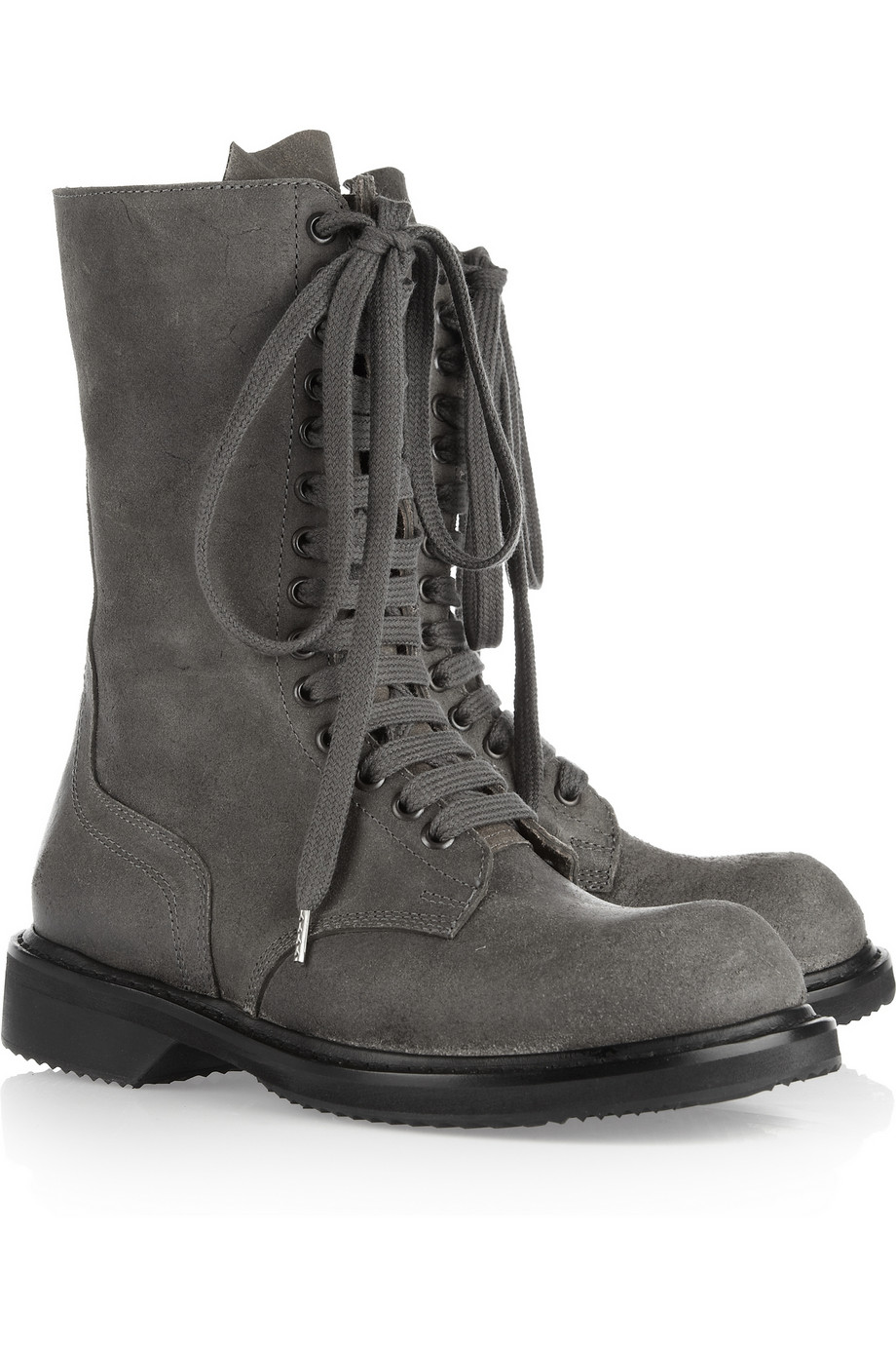Rick owens Distressed Leather Combat Boots in Gray | Lyst