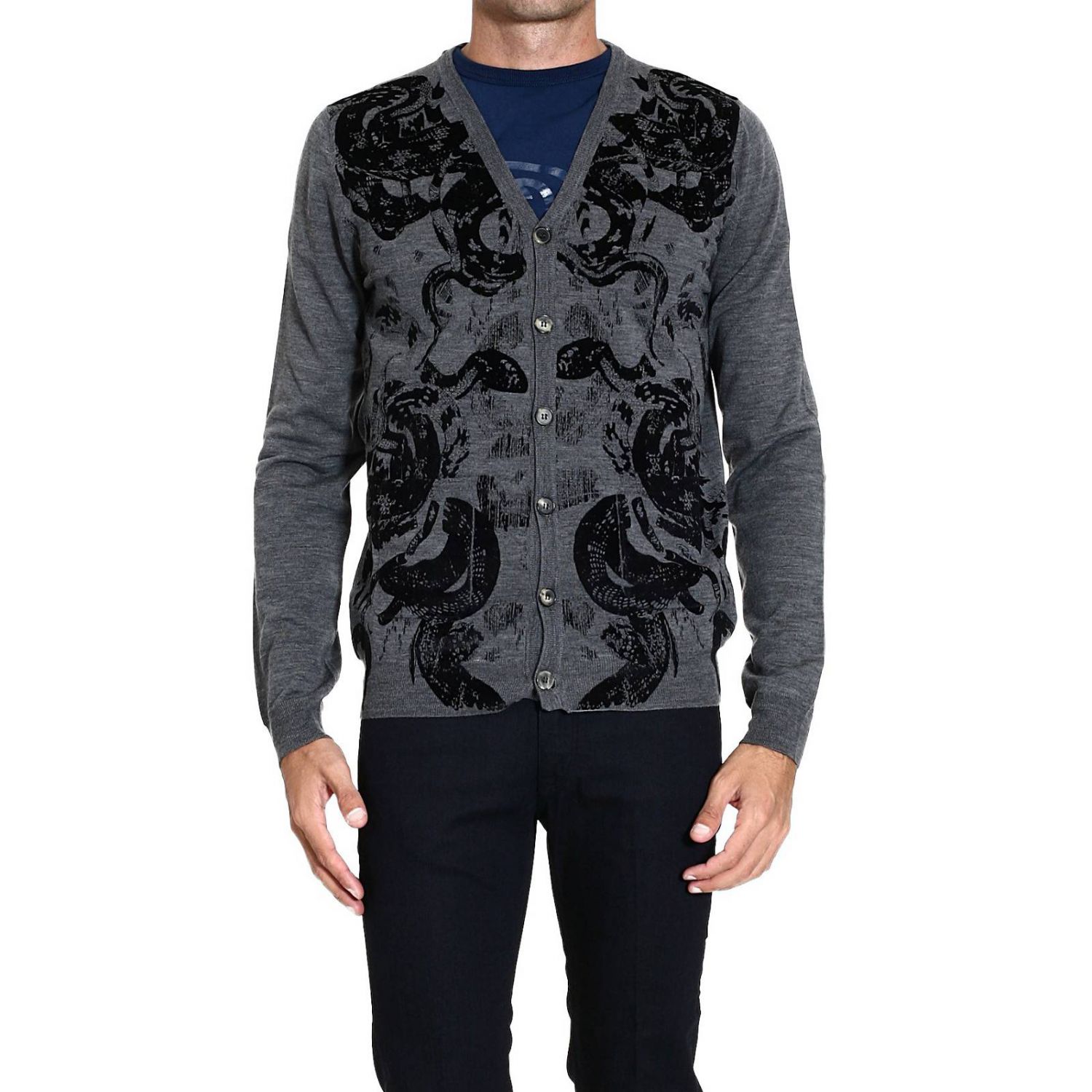 Roberto cavalli Sweater Cardigan Velvet Effect Print in Black for Men