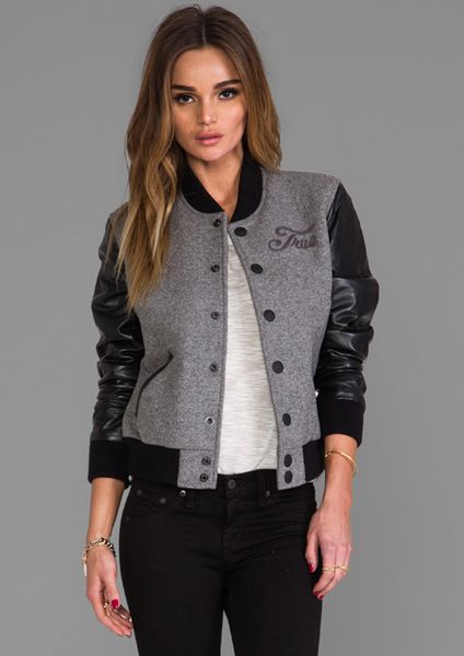True Religion Richie Varsity Jacket In Gray in Black (Heather Grey) | Lyst
