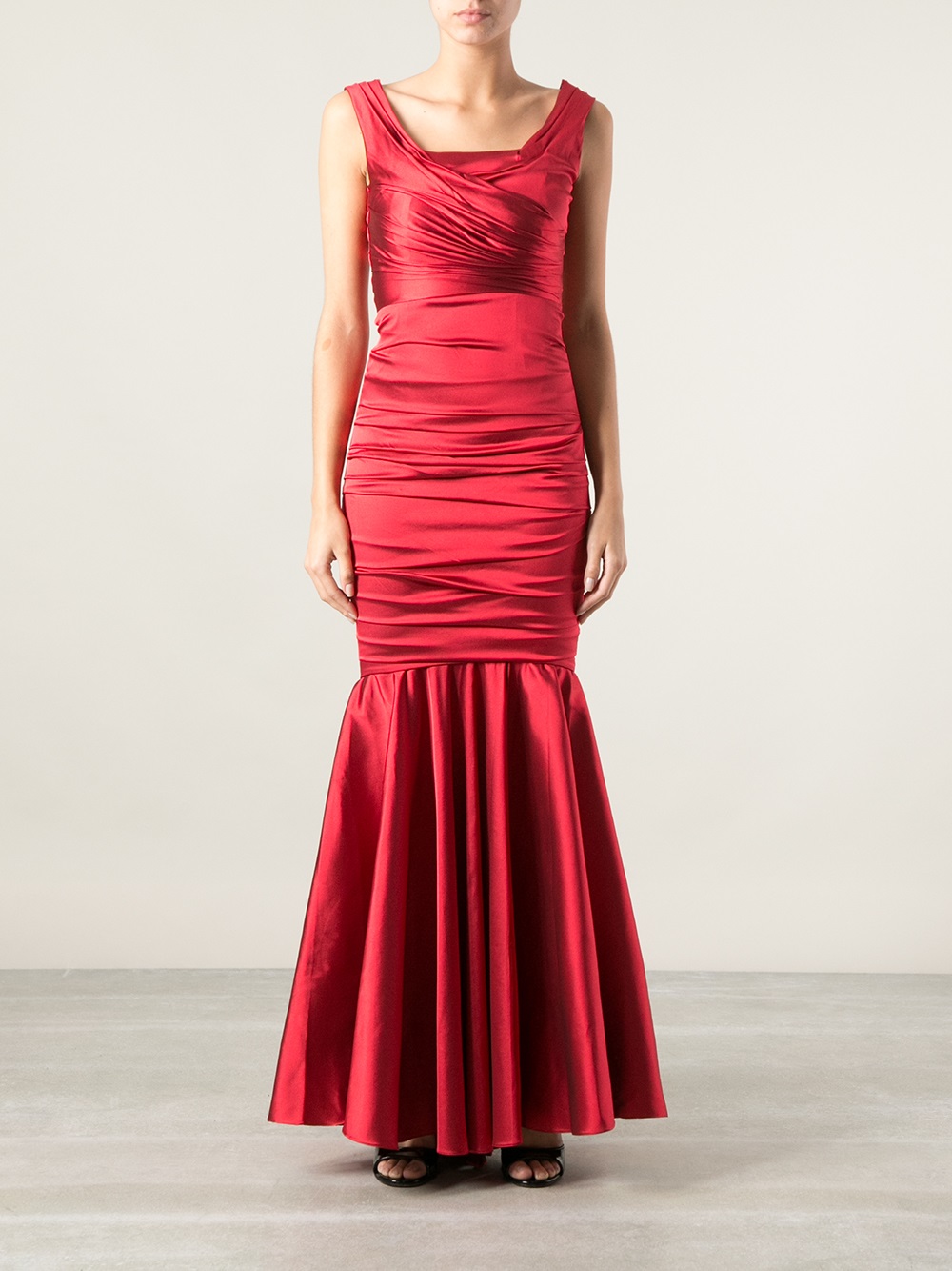 red fitted evening gown