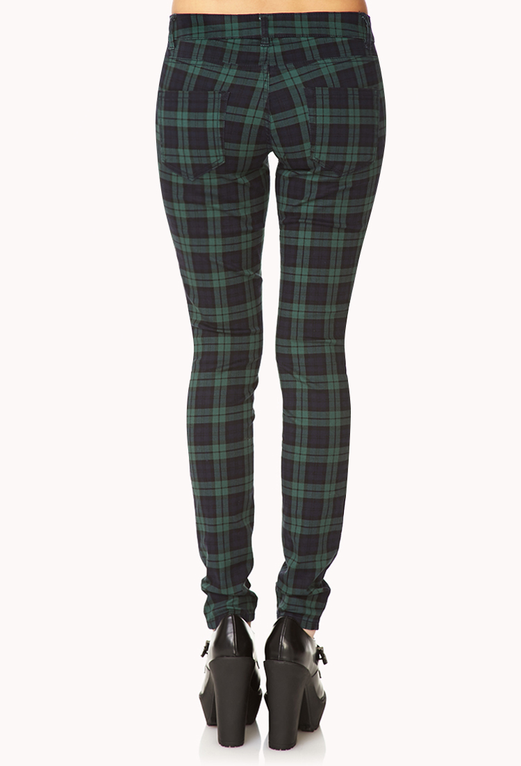Lyst - Forever 21 Preppy Plaid Skinny Jeans in Green