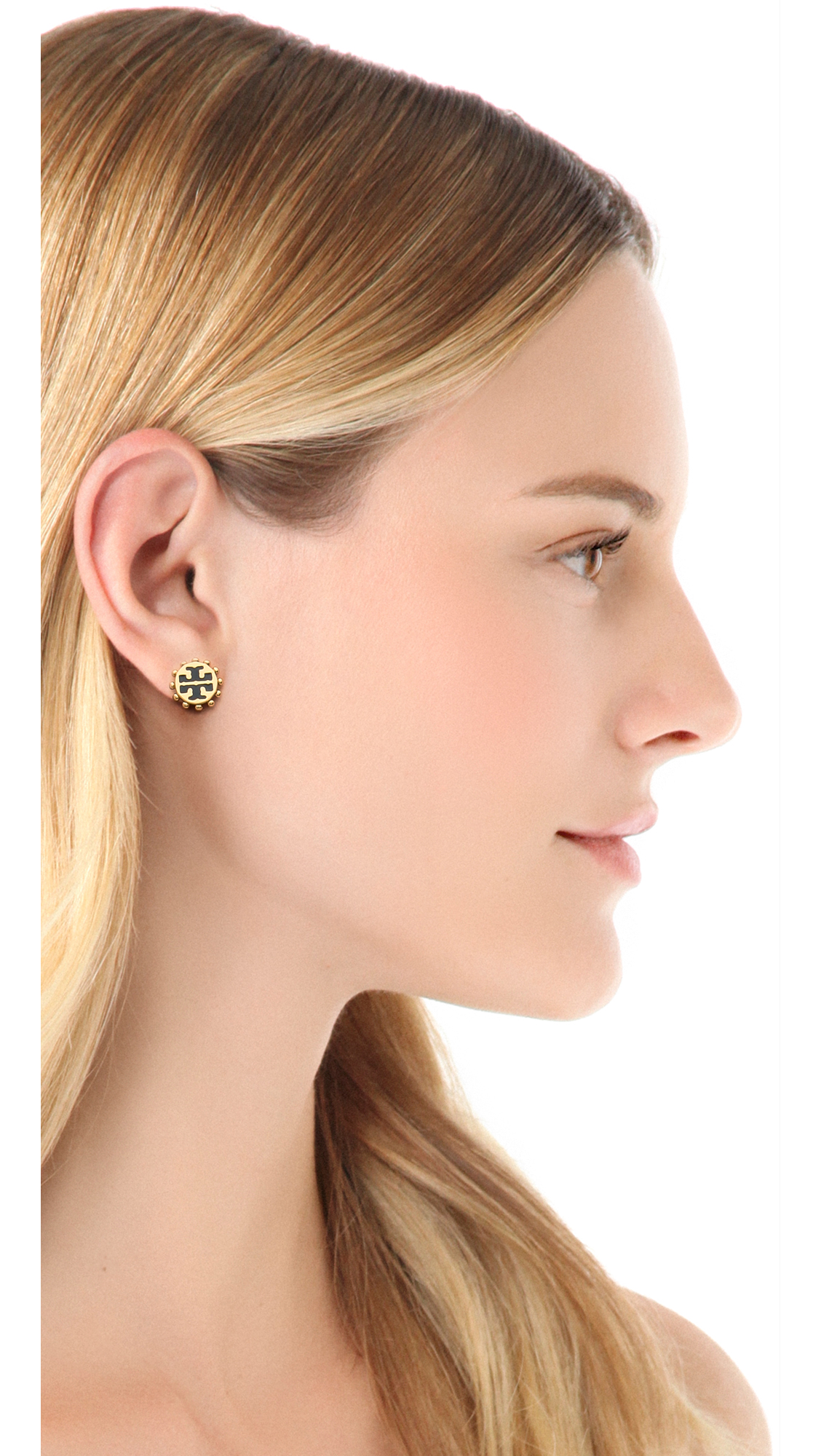 Lyst Tory Burch Winslow Logo Post Earrings In Black Gallery