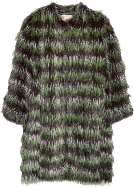 H&m Fake Fur Coat in Green (Green/Patterned) | Lyst