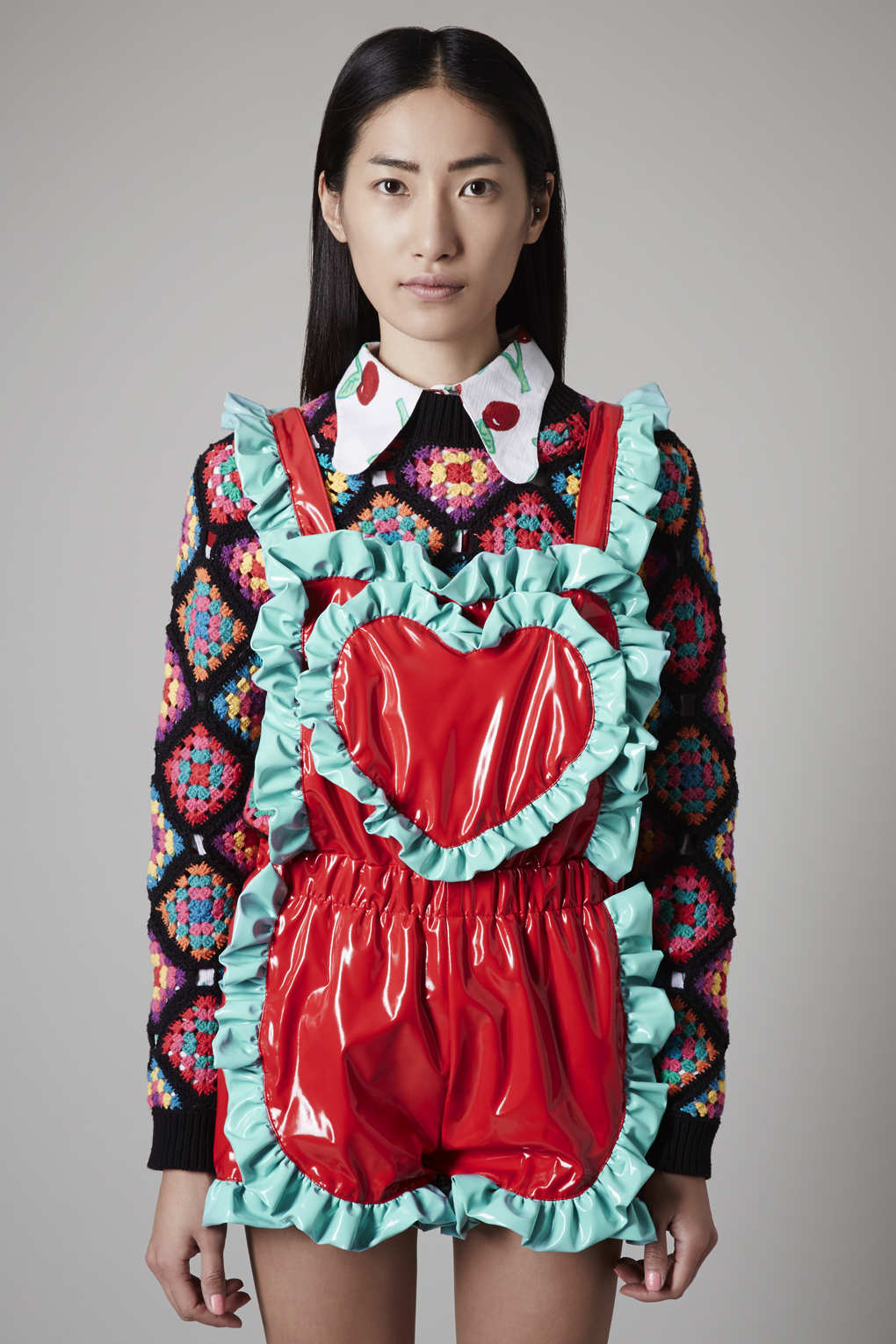 Lyst Red Pvc Frill Playsuit By Meadham Kirchhoff