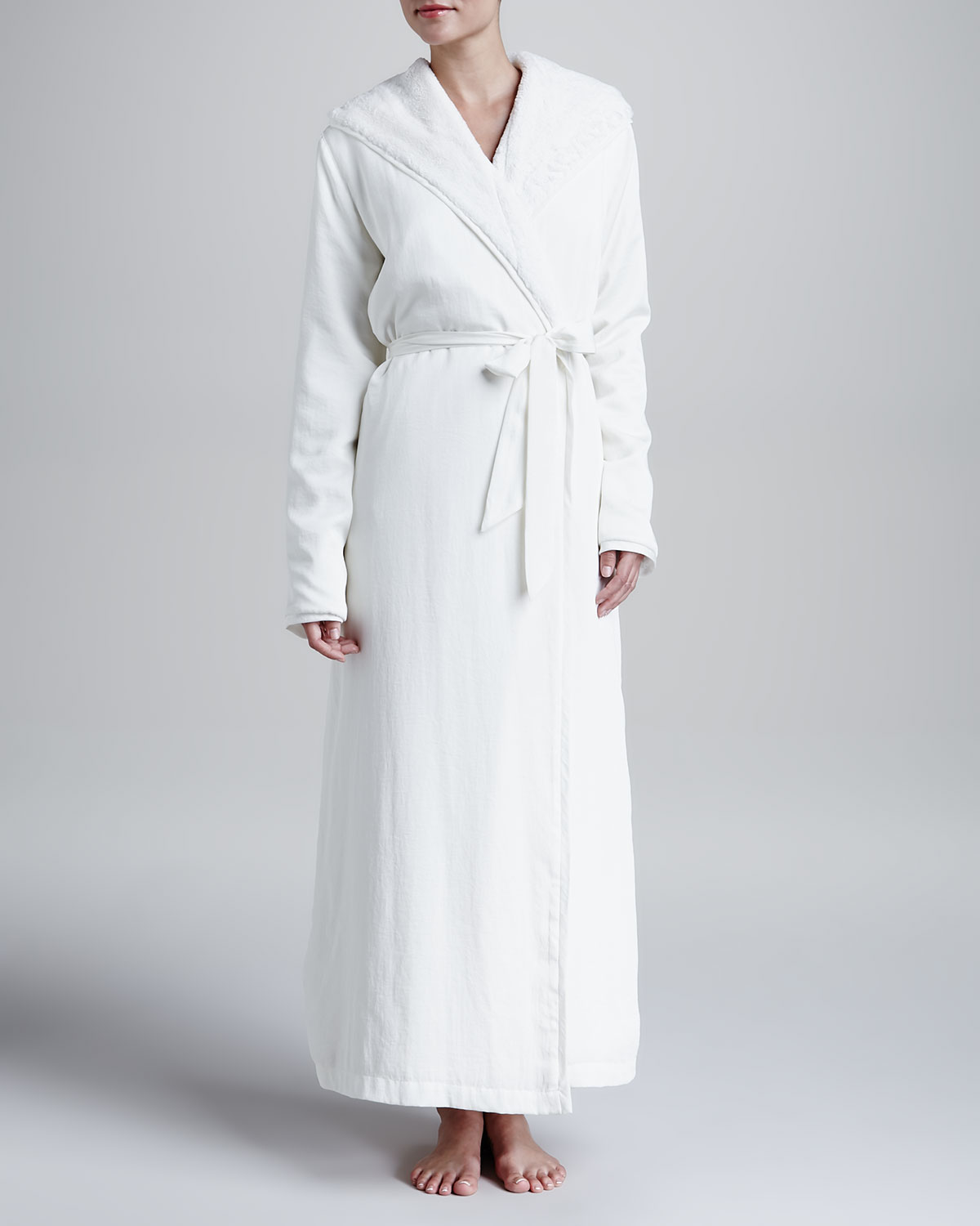 Lyst - Donna karan Laundered Satin Fauxfur Robe White in White