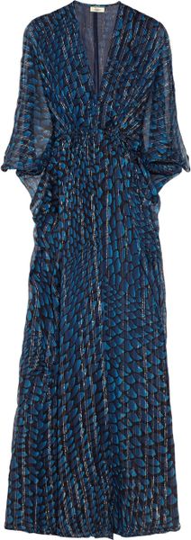 Issa Printed Silk and Lurexblend Chiffon Maxi Dress in Blue | Lyst