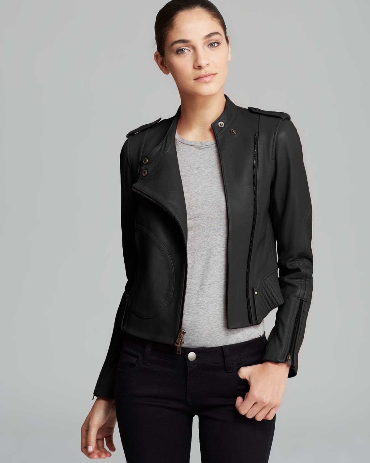 Lyst Theory Katiana Browsal Leather Jacket In Black Gallery