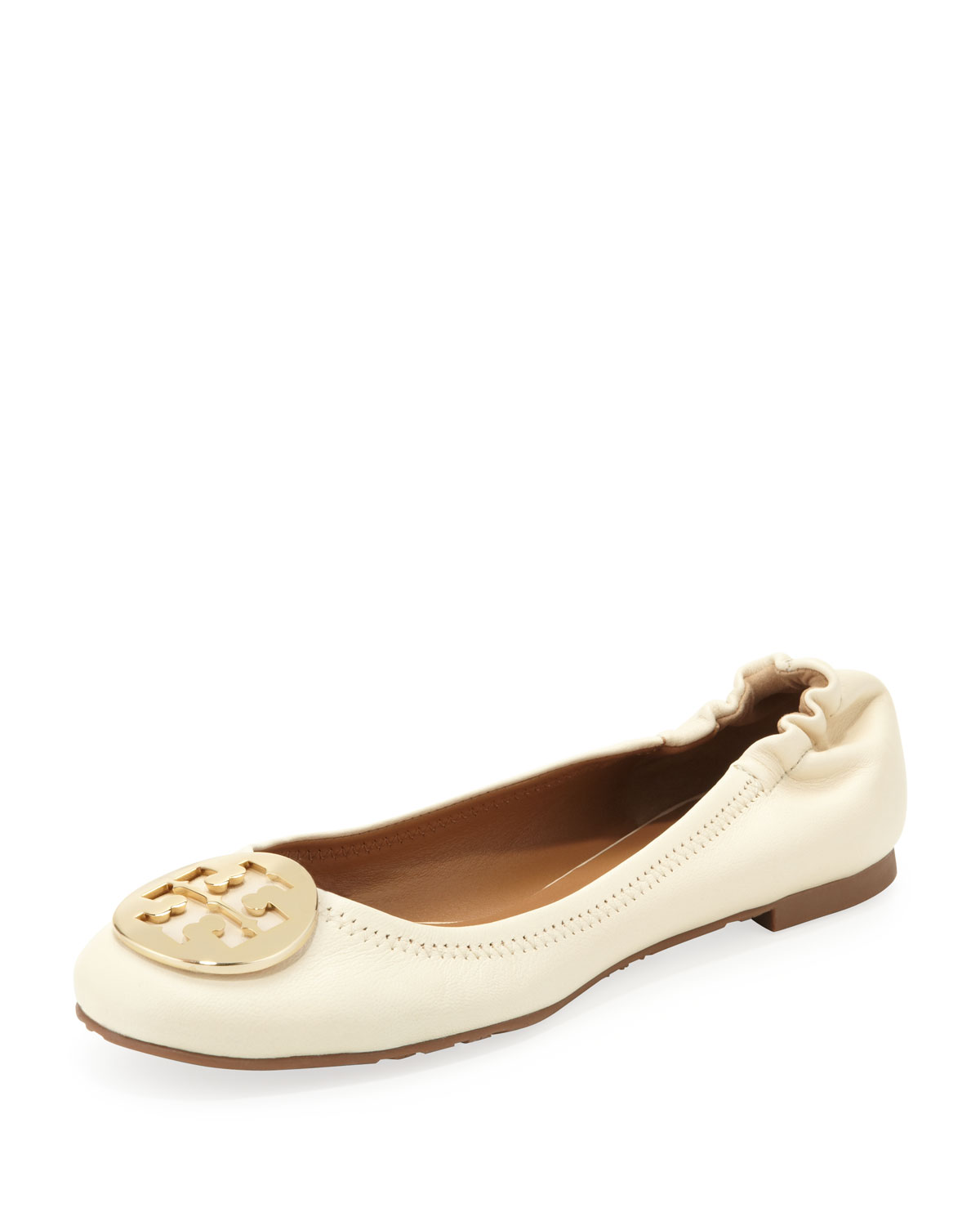 Tory Burch Reva Logo Ballerina Flat Vanilla Cream in Beige (VANILLA ...