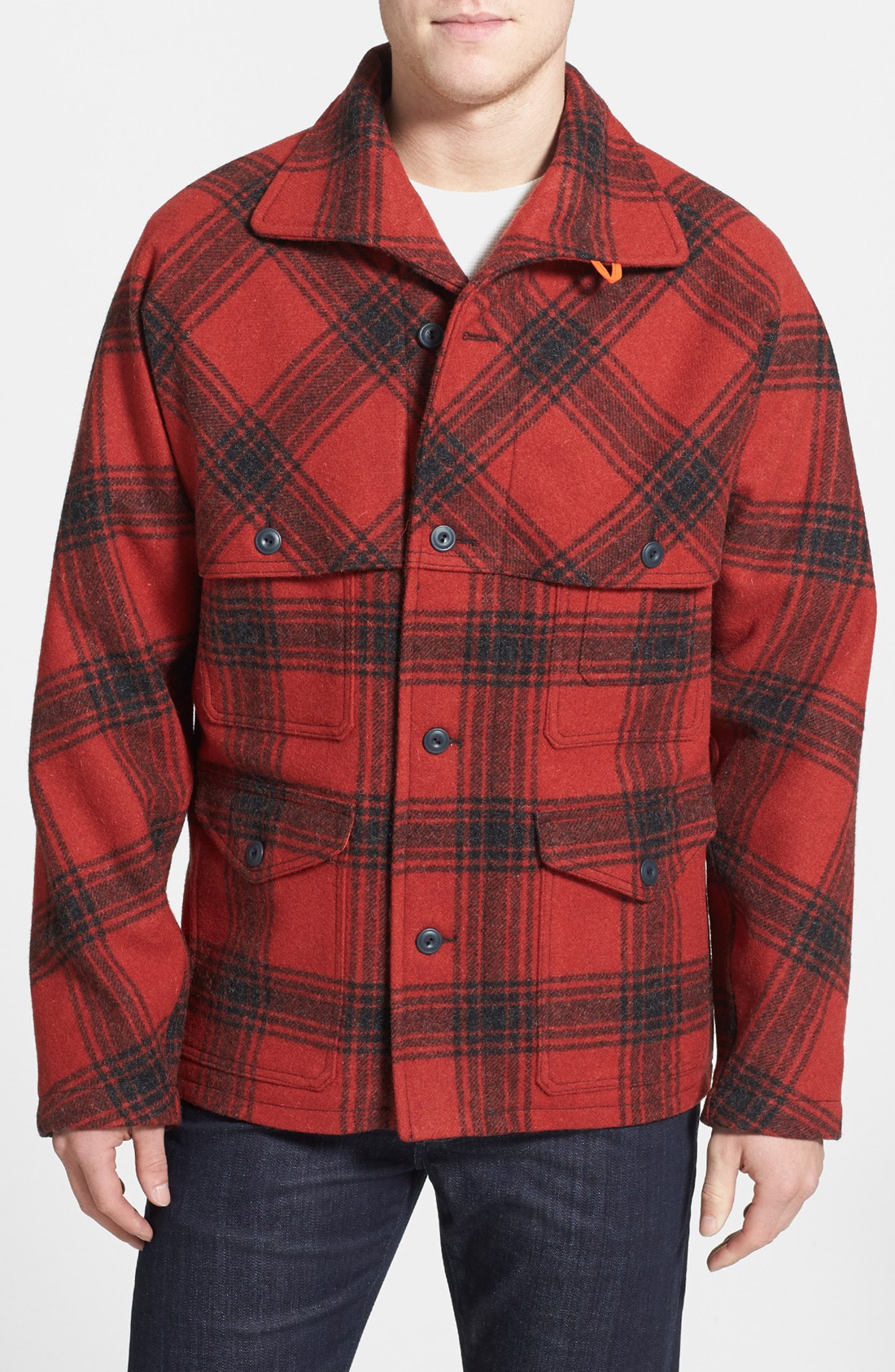 Woolrich Woodcutter Wool Blend Coat in Black for Men (Hunting Red) | Lyst