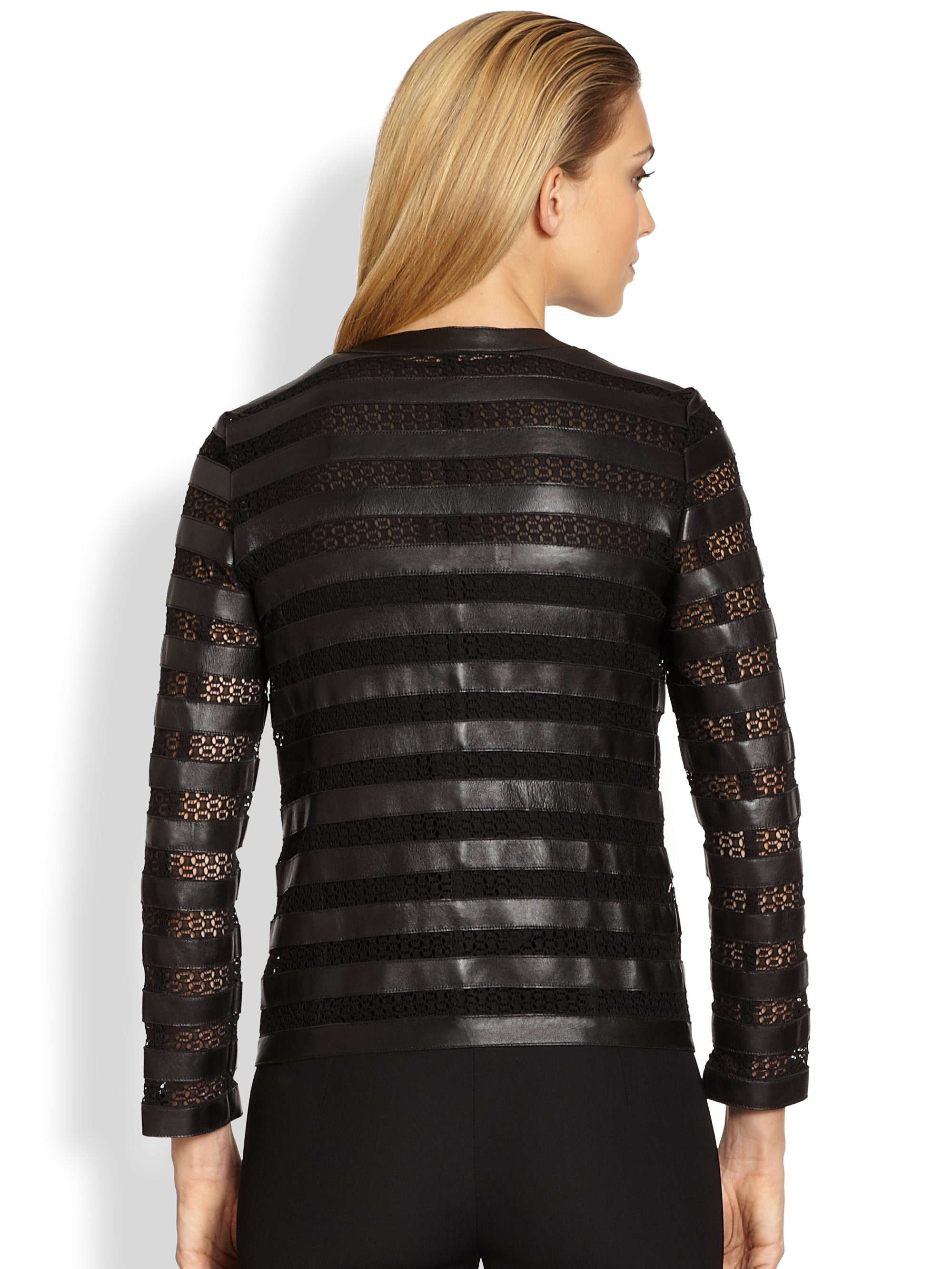 Armani Leather Lace Jacket in Black Lyst