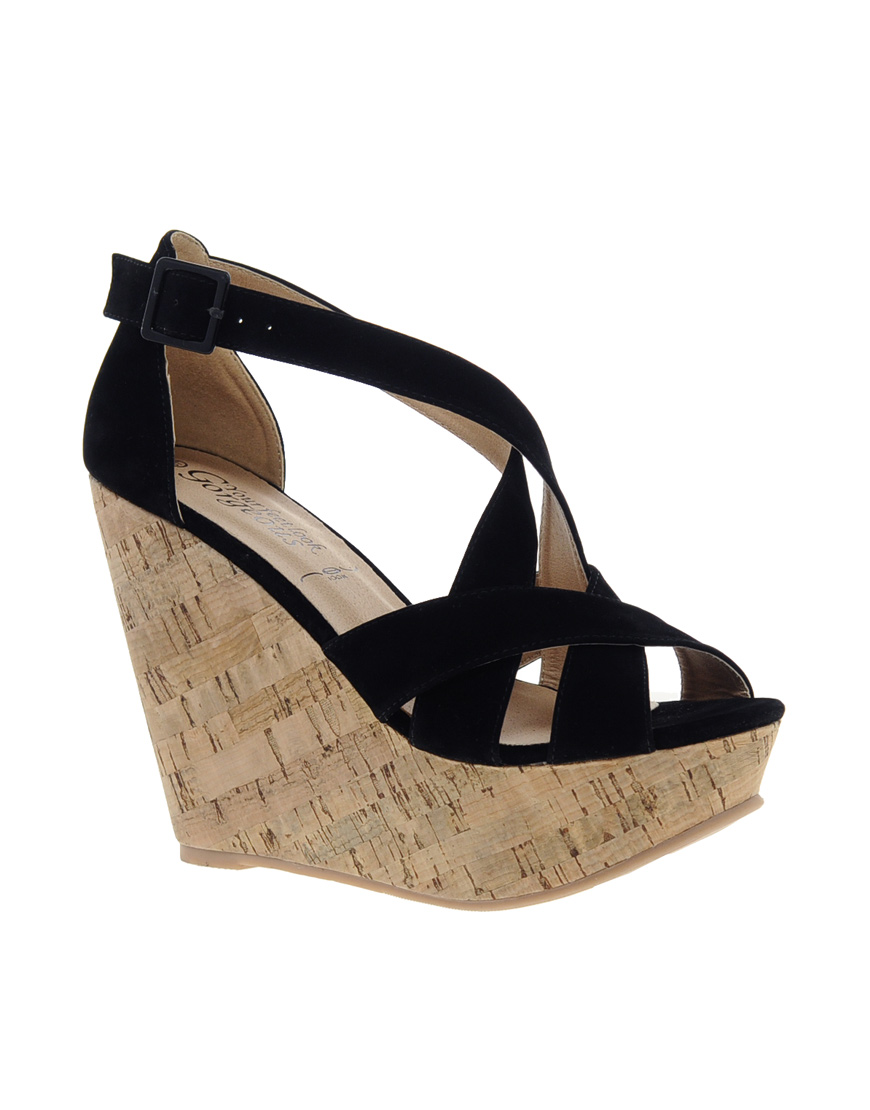 Asos New Look Immense Mega Crossover Heeled Wedge Sandals in Black | Lyst
