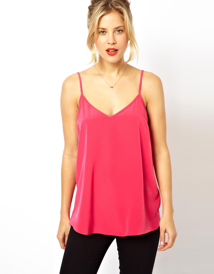 Lyst - Asos Longline Woven Cami Top in Pink