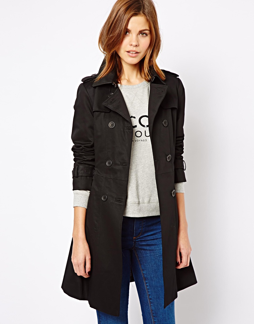 Lyst - Asos Warehouse Twill Trench Coat in Black