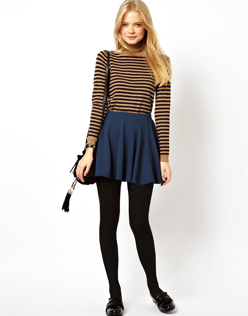 Lyst - Asos Skater Skirt in Rib in Blue