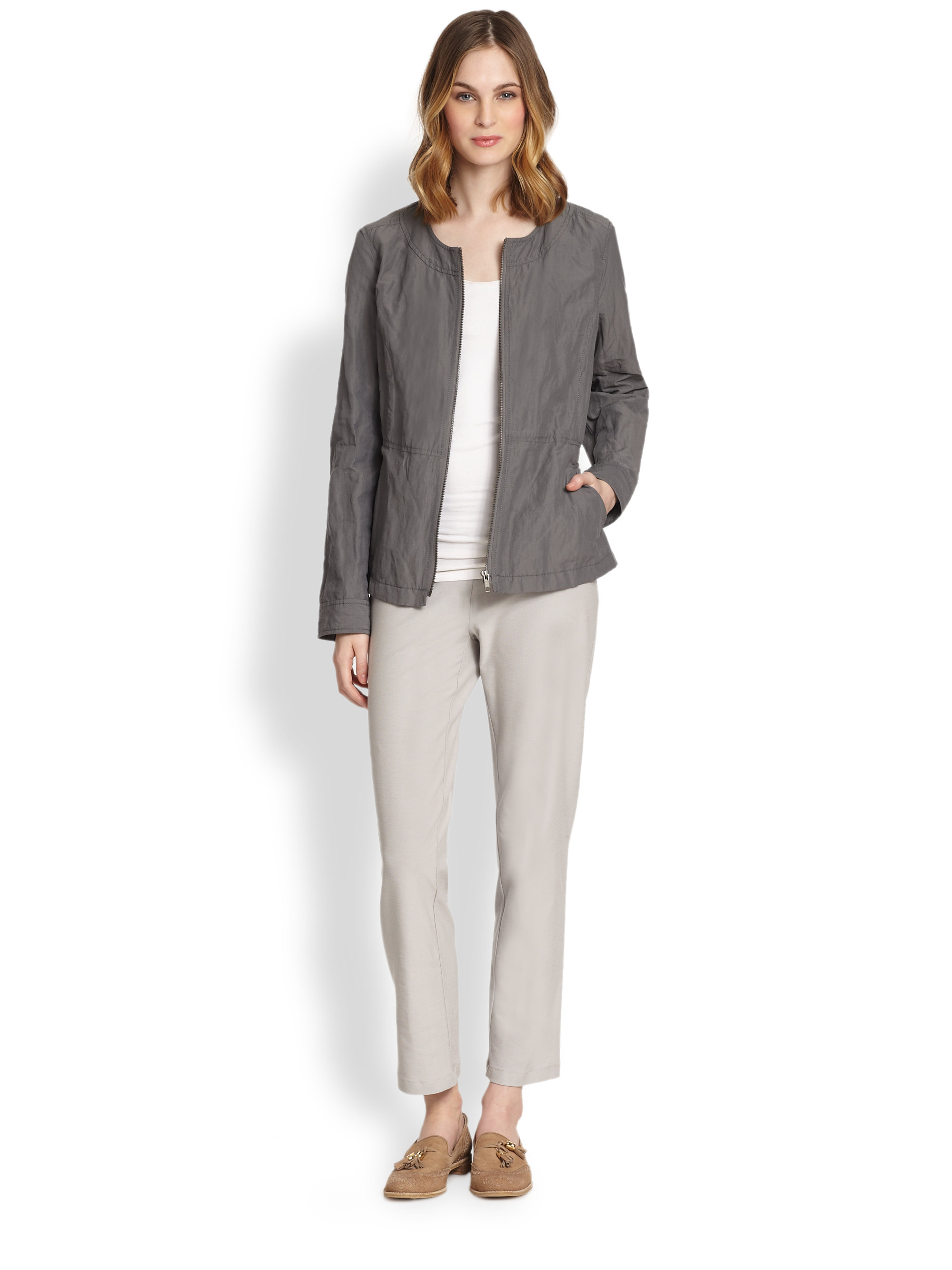 Lyst - Eileen Fisher Crinkled Jacket in Gray