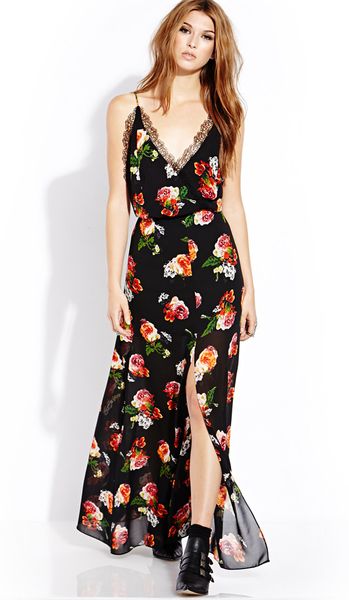Forever 21 Floral Maxi Dress in Floral (Black/red) | Lyst