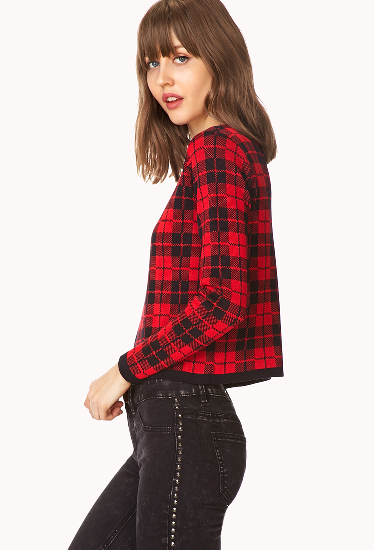 Forever 21 Plaid Knit Sweater in Red Lyst