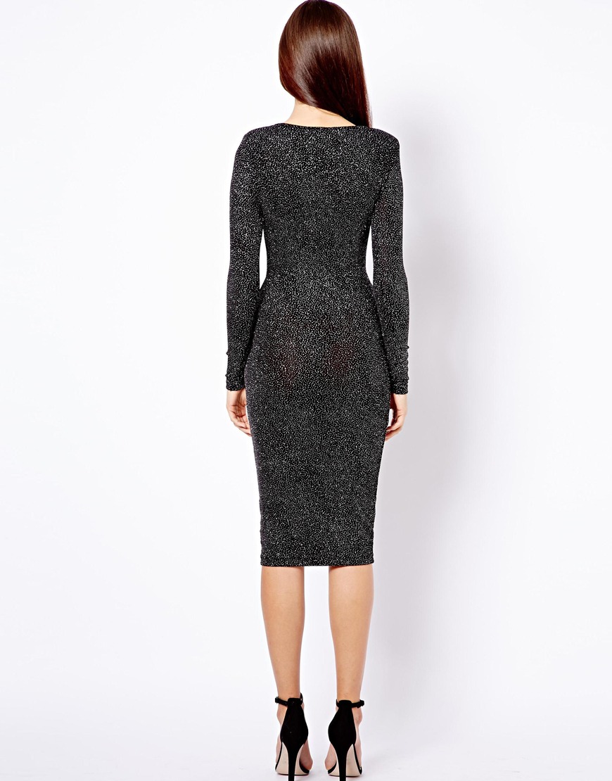 M.a.d.e River Island Long Sleeve Glitter Twist Midi Dress in Black ...