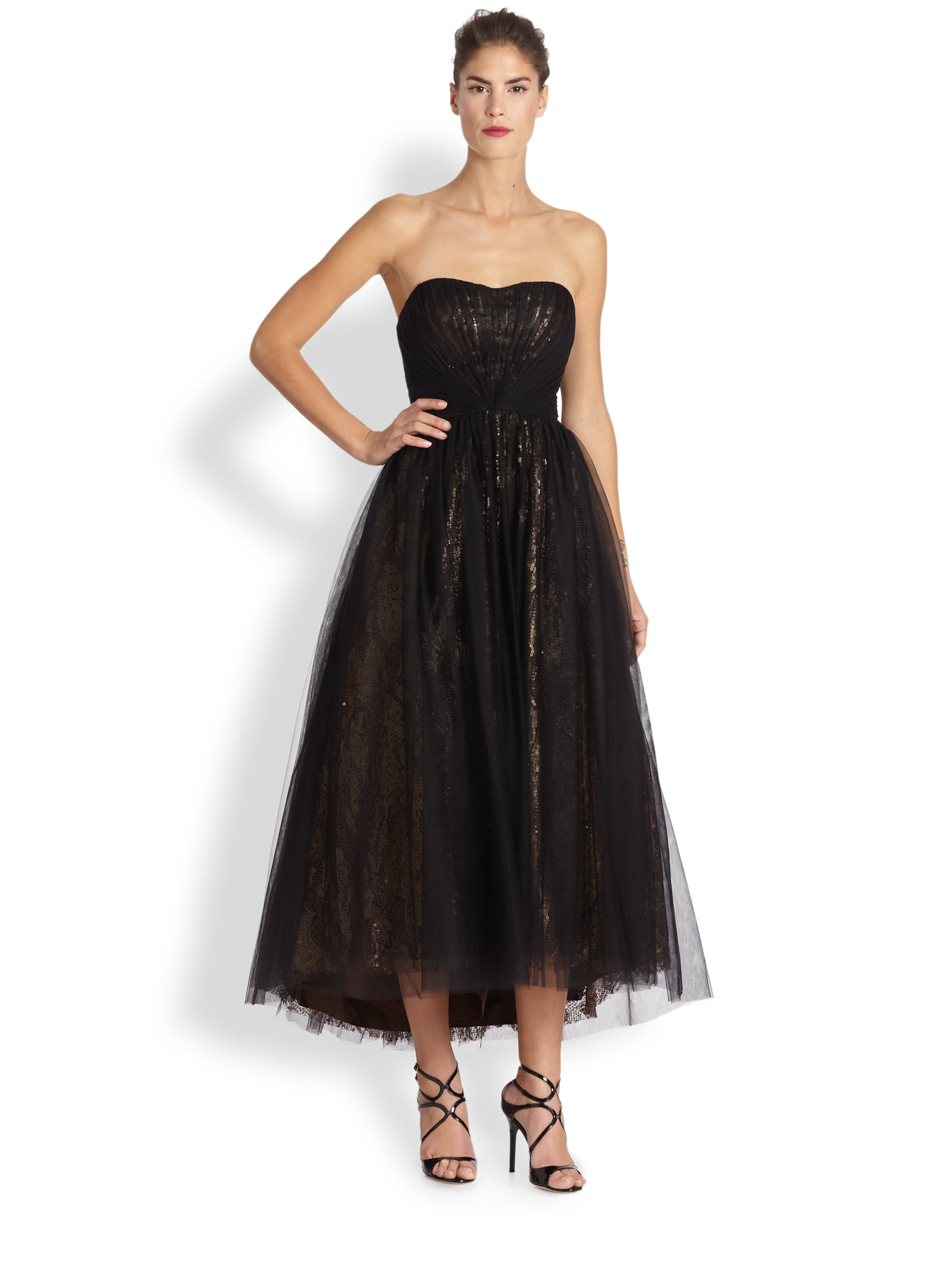 Ml monique lhuillier Strapless Tulle Ballerina Gown in Black | Lyst