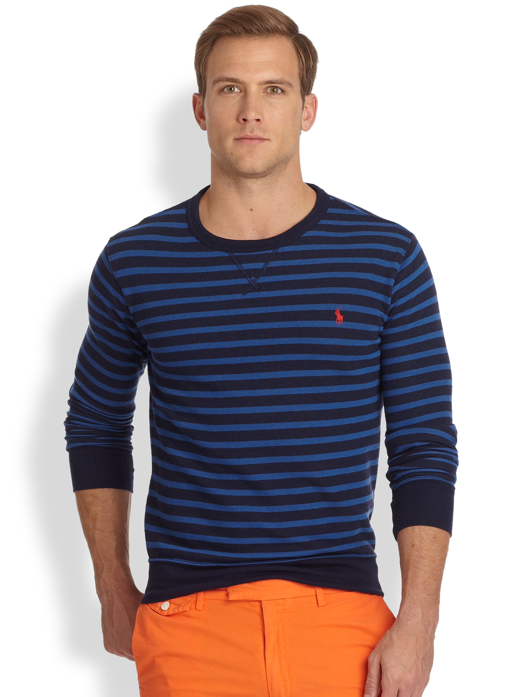  Polo  Ralph Lauren Striped Atlantic Terry Crewneck  Pullover 