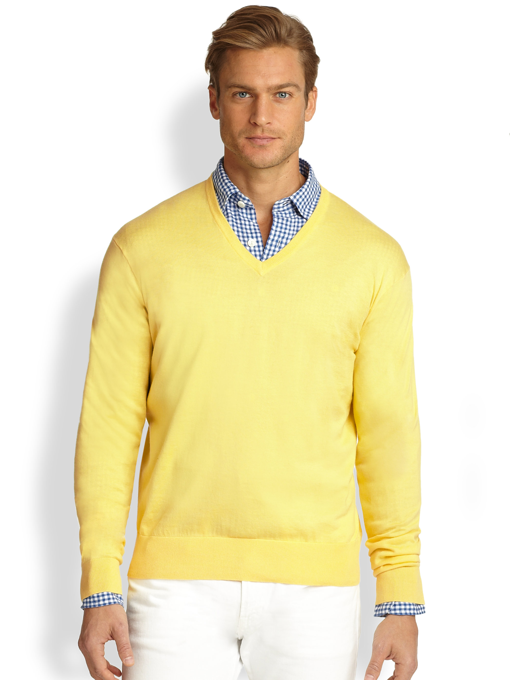 Lyst - Polo Ralph Lauren Cotton V-neck Sweater in Yellow for Men