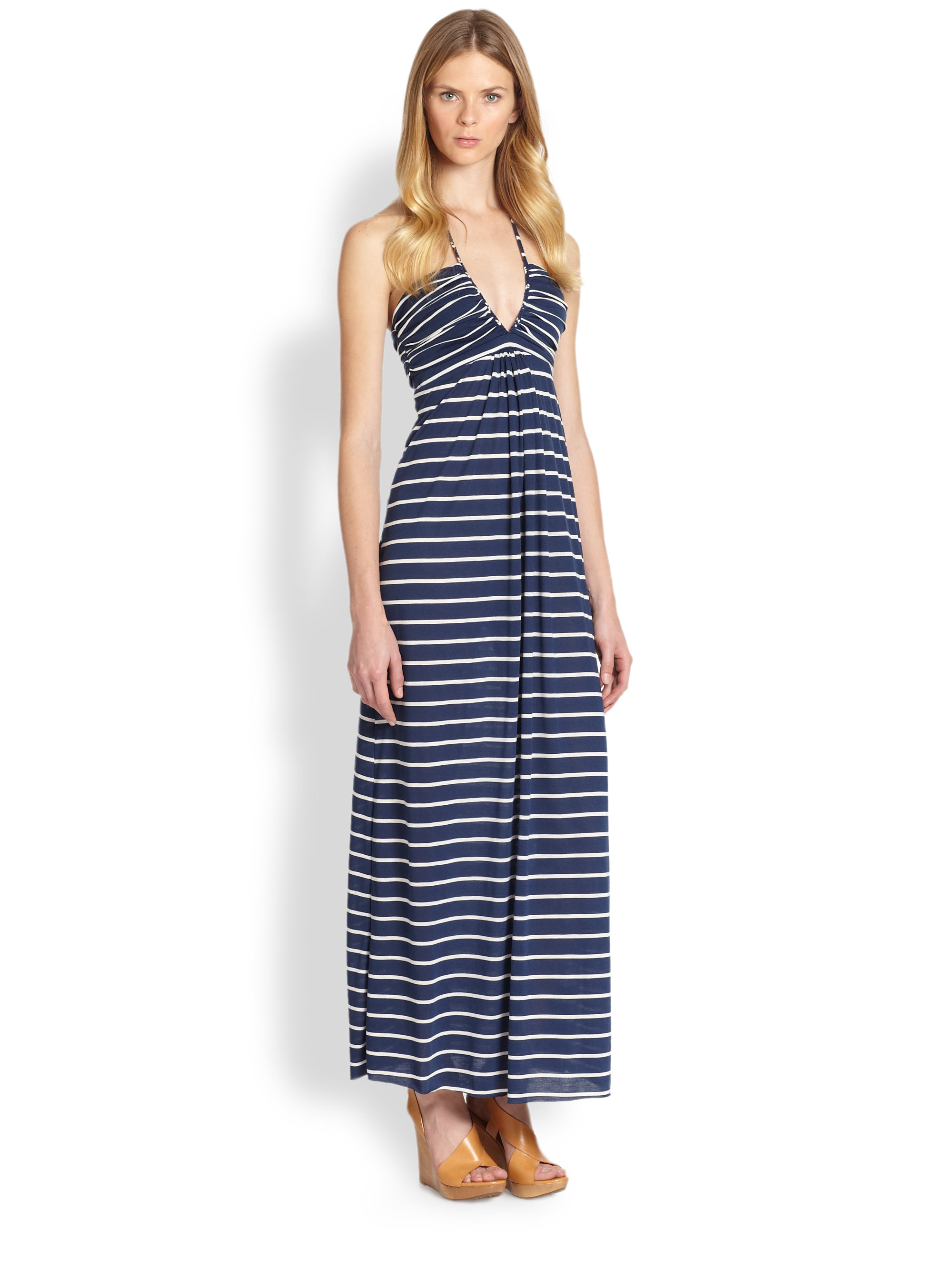 Lyst T Bags Striped Halter Maxi Dress In Blue Gallery