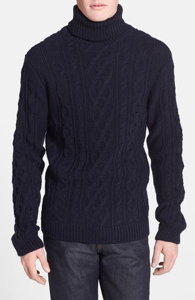 Topman Chunky Cable Knit Turtleneck Sweater in Blue for Men (Dark Blue ...