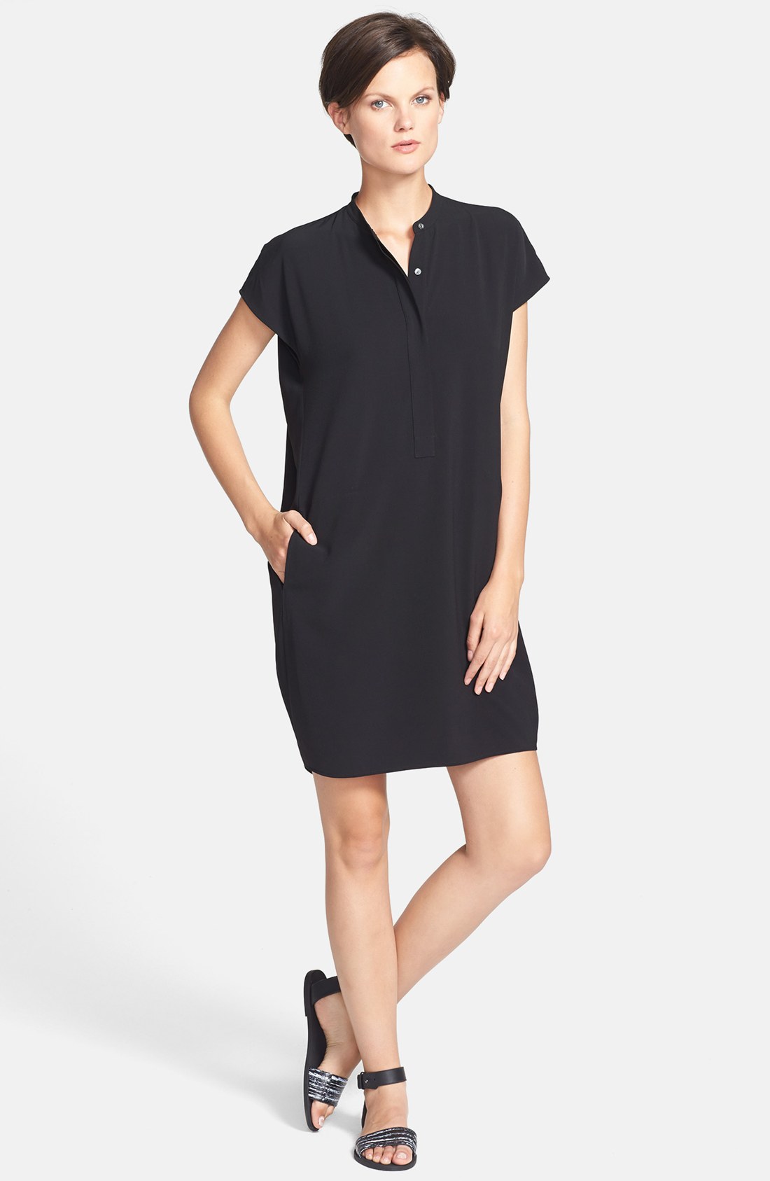 Vince Half Placket Dress in Black | Lyst