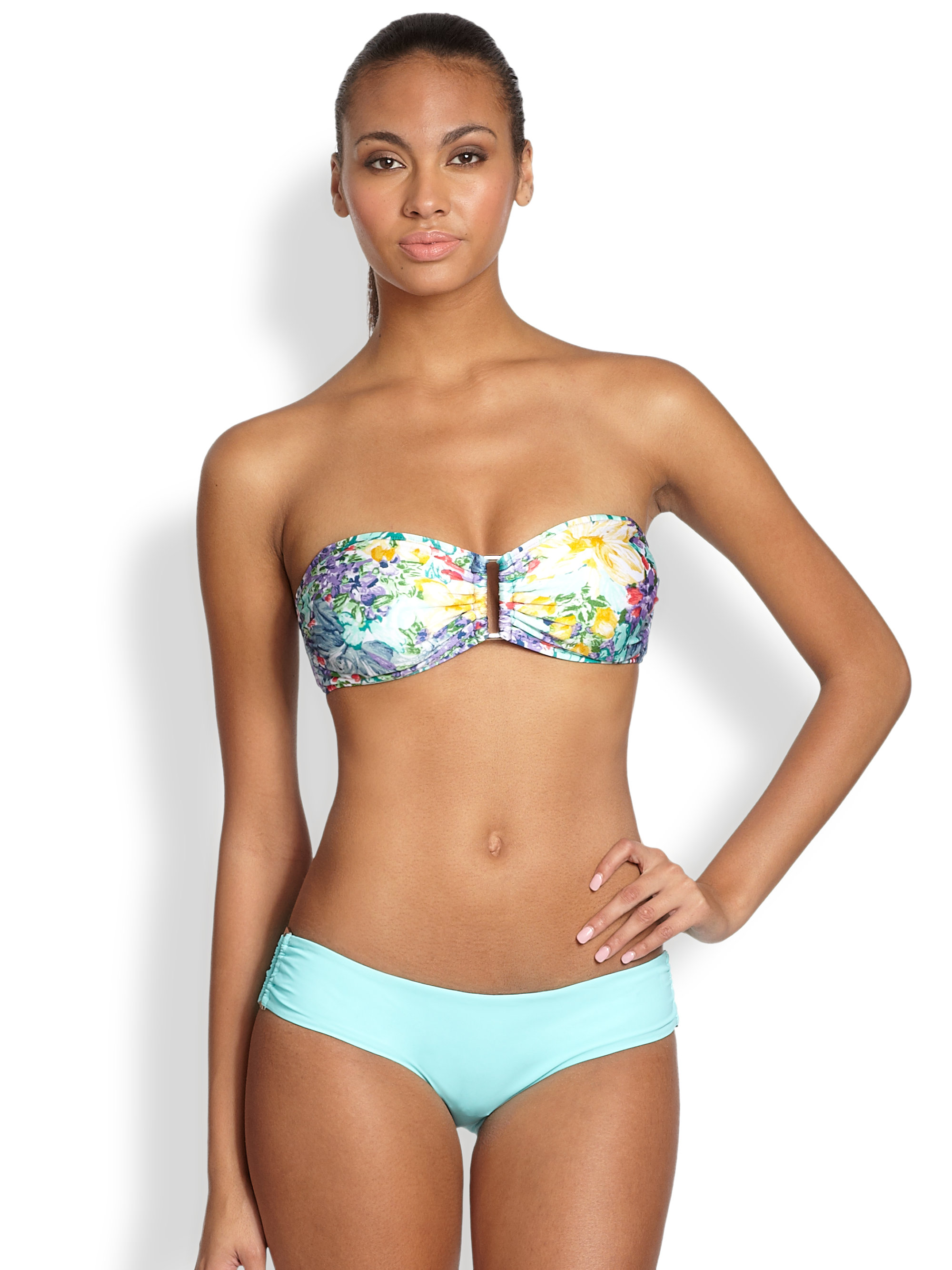 Lyst Zimmermann Floral Print Bandeau Bikini Top In Blue