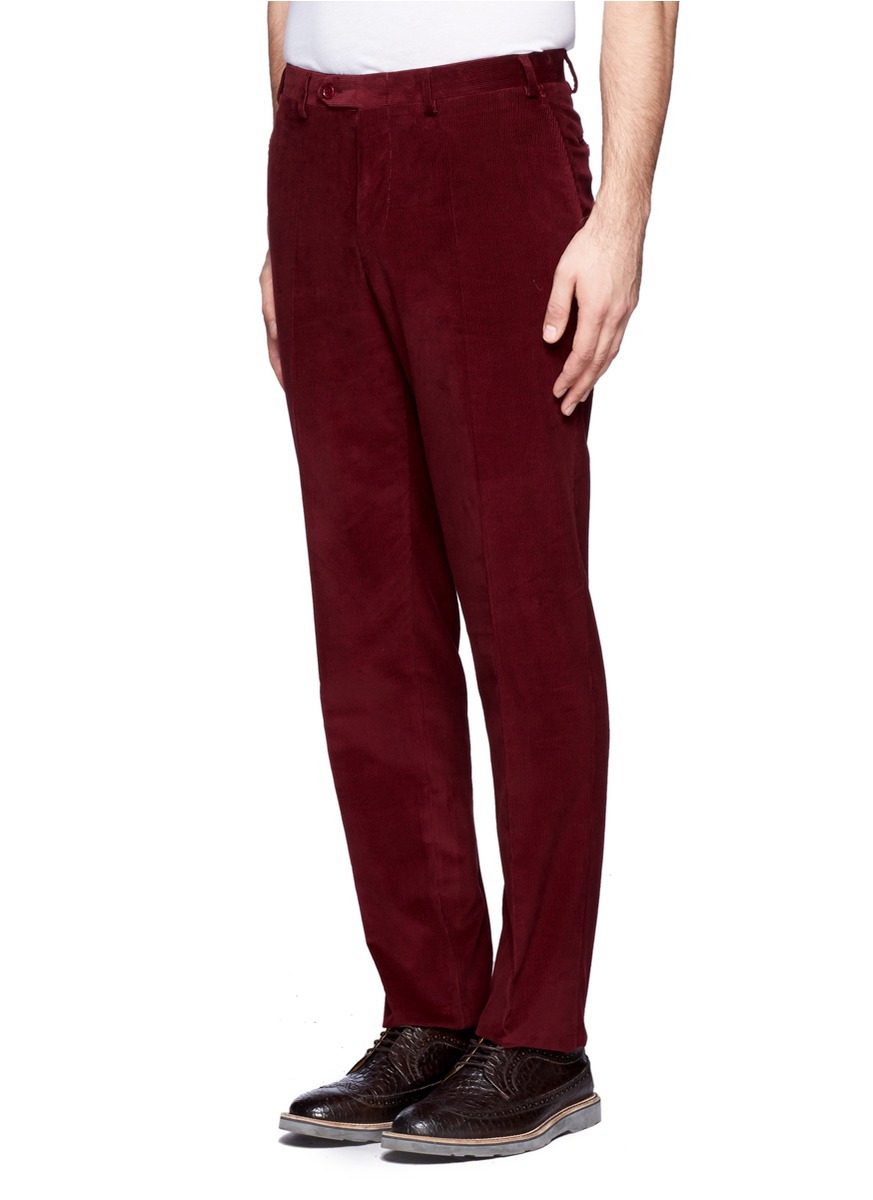 Lyst - Canali Corduroy Cotton Pants in Red for Men