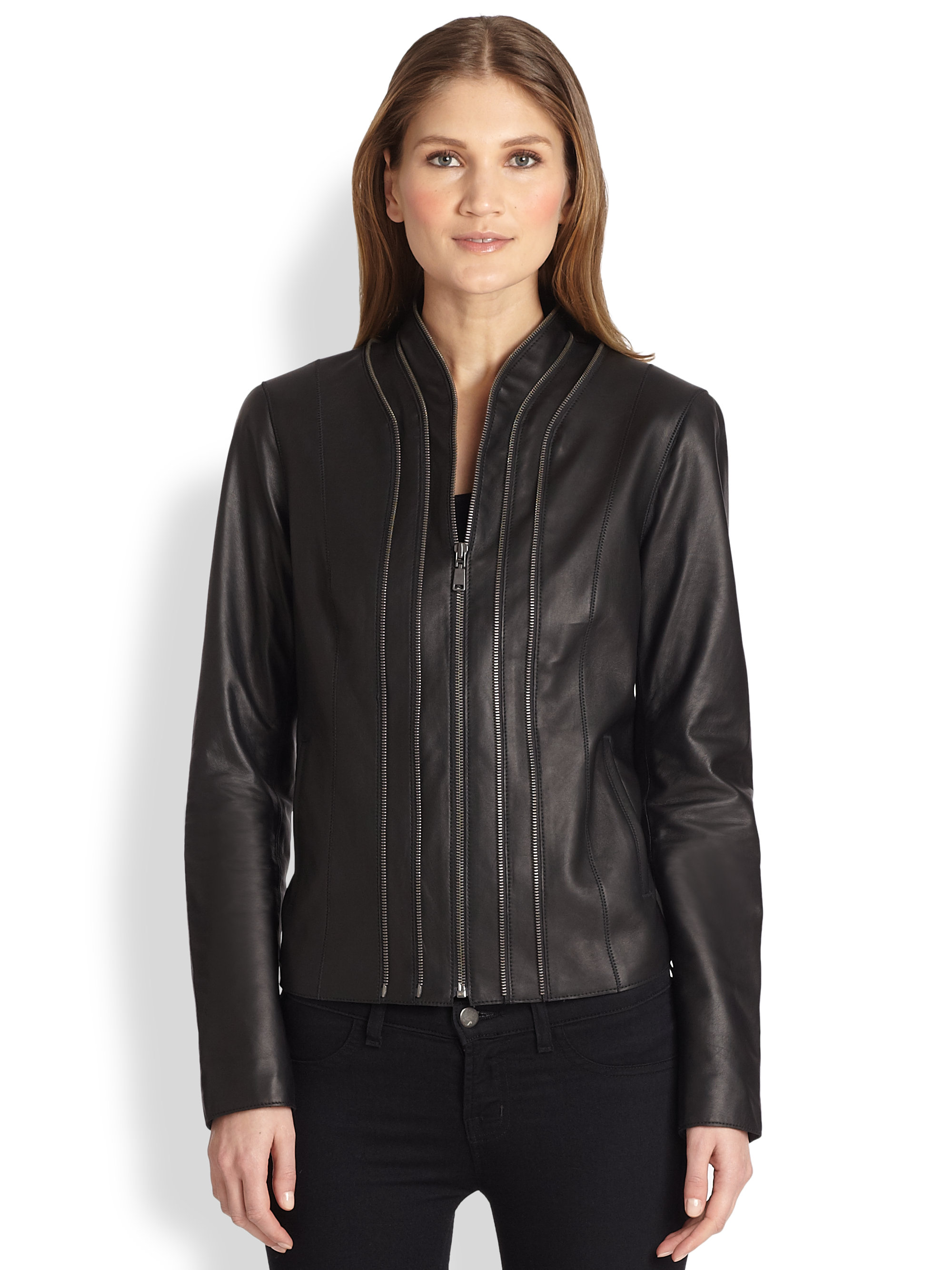 Lyst - Elie Tahari Bella Leather Jacket in Black