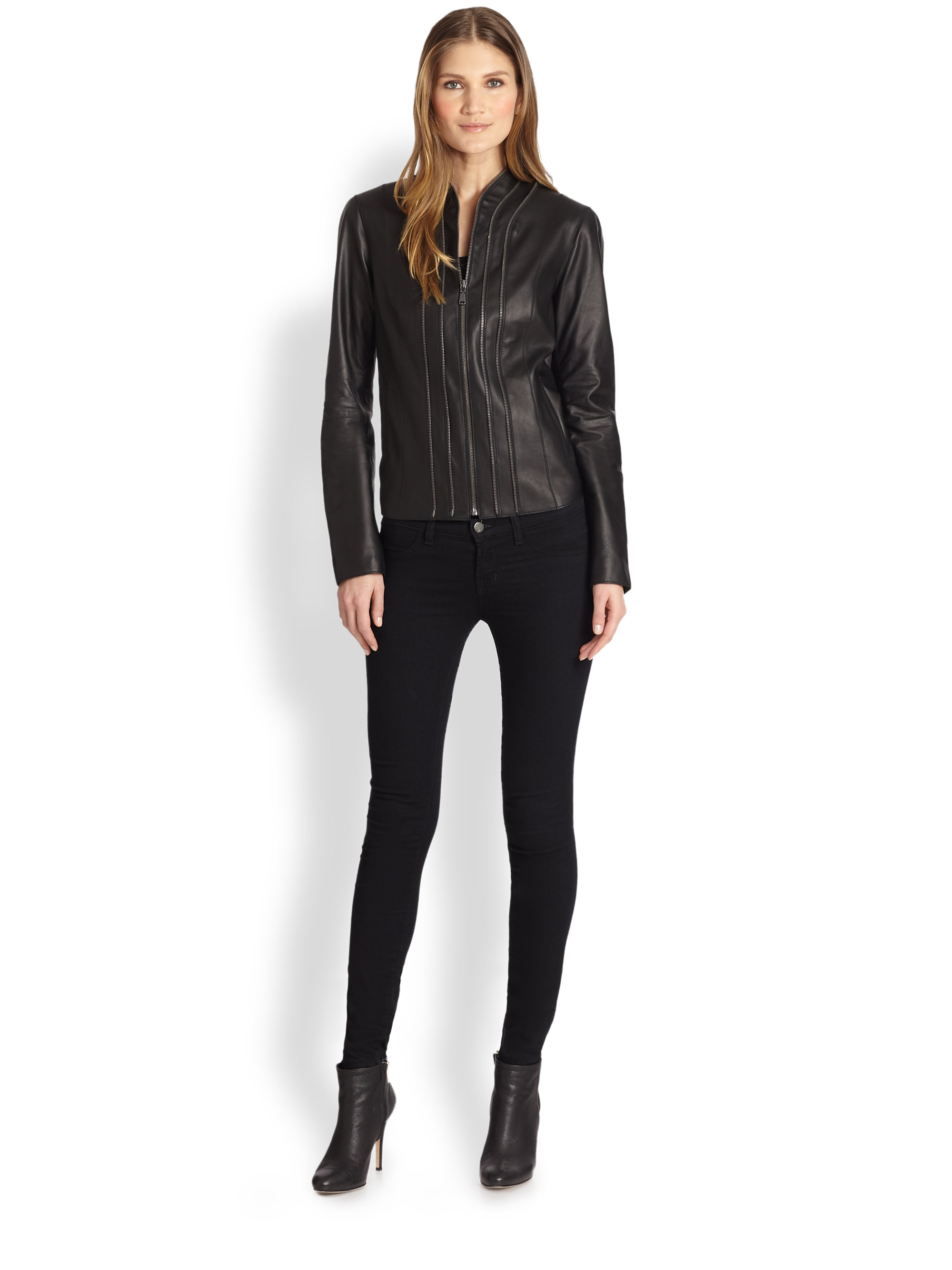 Elie Tahari Bella Leather Jacket In Black Lyst Gallery