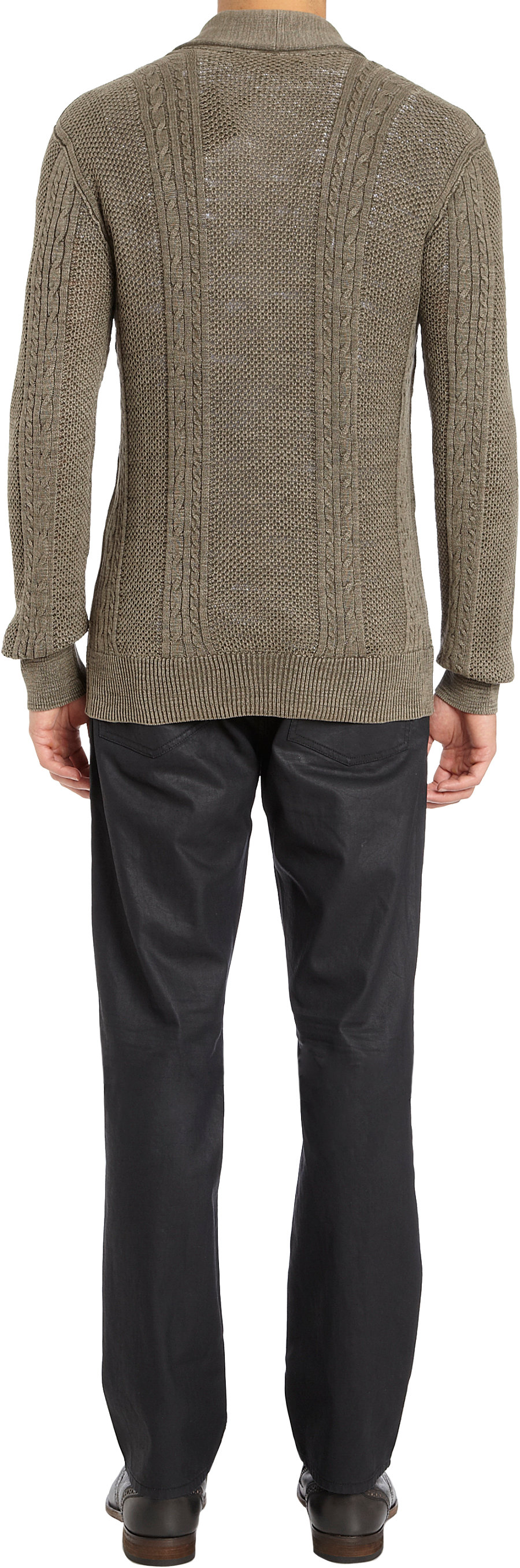 Lyst - John Varvatos Shawl Collar Cable Knit Cardigan in Green for Men